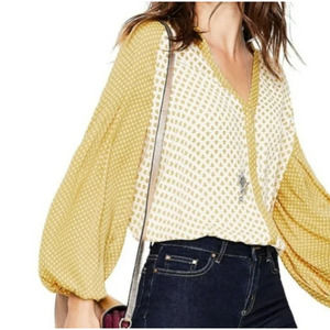 Boden Top Womens Size 14 Floral Printed Harriet Button up Blouse Golden Yellow